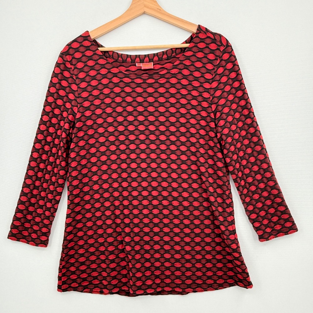 Tianello Ballet Tee Women Medium Red Black Textured Boho Lagenlook Travel Knit